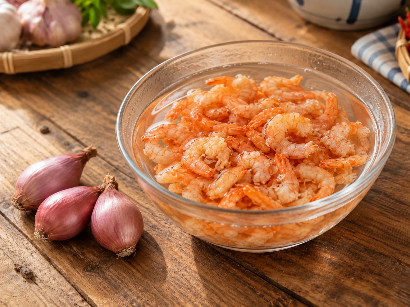 Ngâm tôm khô Kayxon trong nước ấm